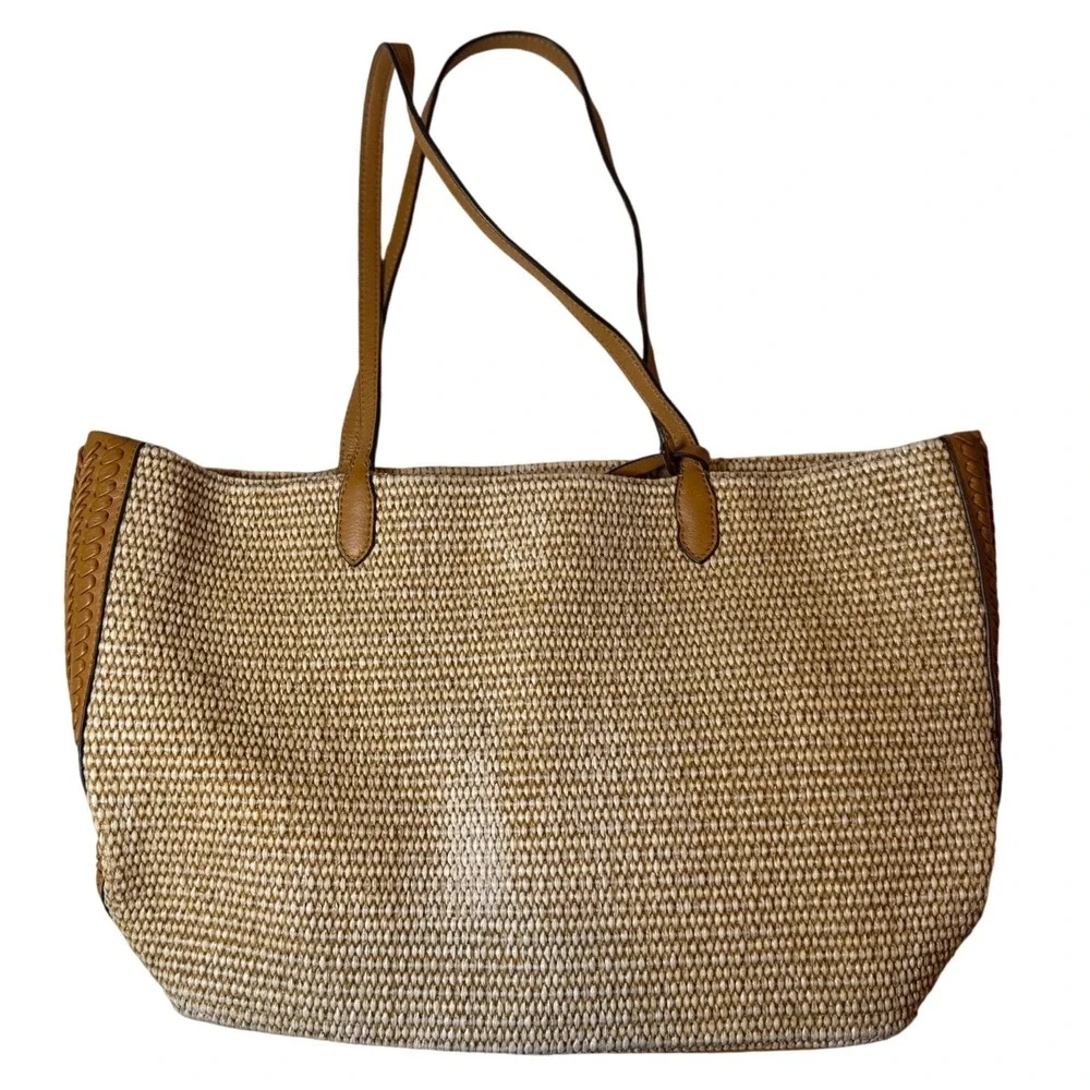 Aimee Kestenberg All For Love Convertible Leather Shopper Raffia/Latte Tote Bag